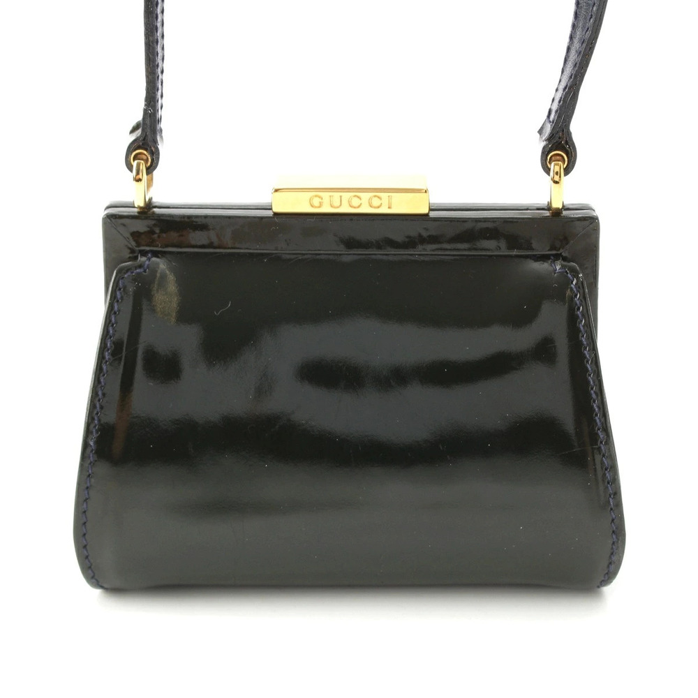 Gucci Patent Vernis Leather Clasp Shoulder Bag Black
